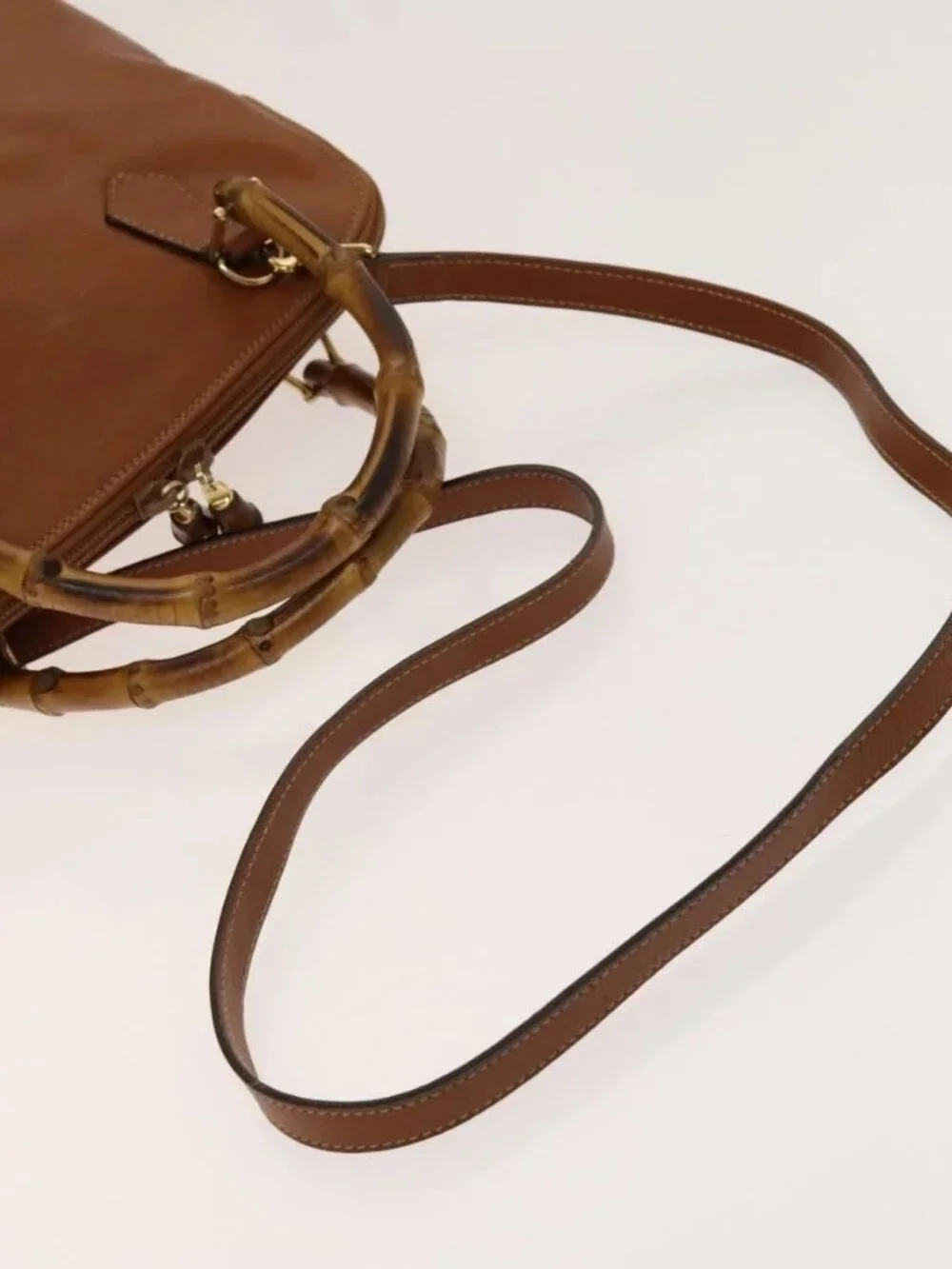 GUCCI Bamboo Hand Bag Leather 2way Brown Gold 000 122 0290 Auth